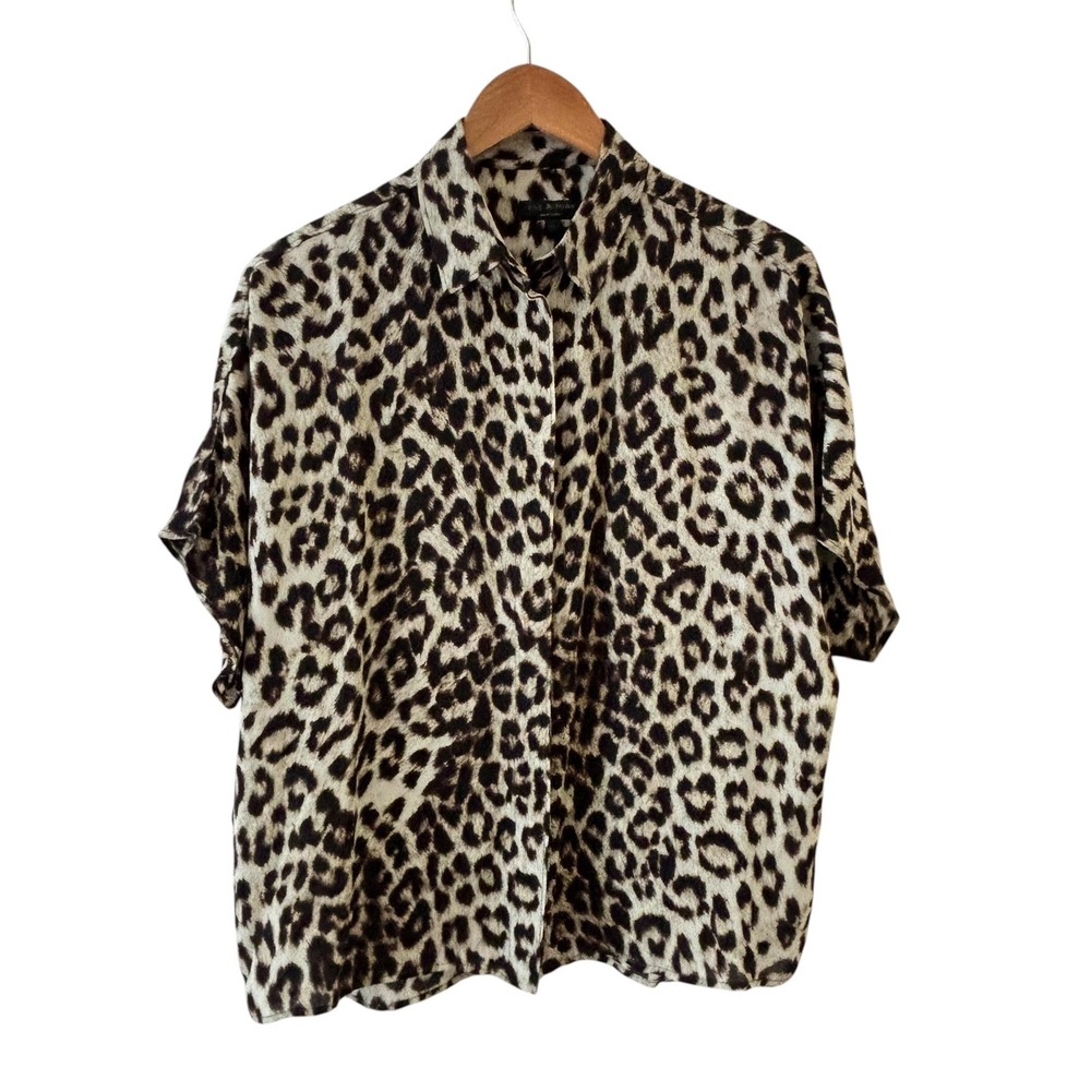 Rag & Bone Silk Leopard Button Up Shirt Womens Size M Animal Print Office Luxury